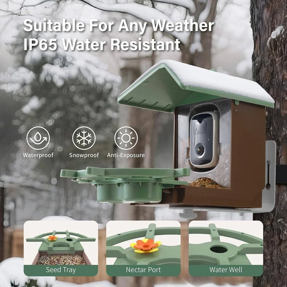 PeckPerk Smart Bird Feeder Solar Panel 2K UHD AI Identification